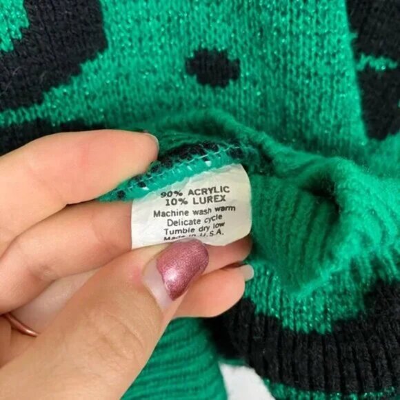 Vintage Bel Ami Green Black Silver Metallic Crewneck Sweater - Picture 5 of 5